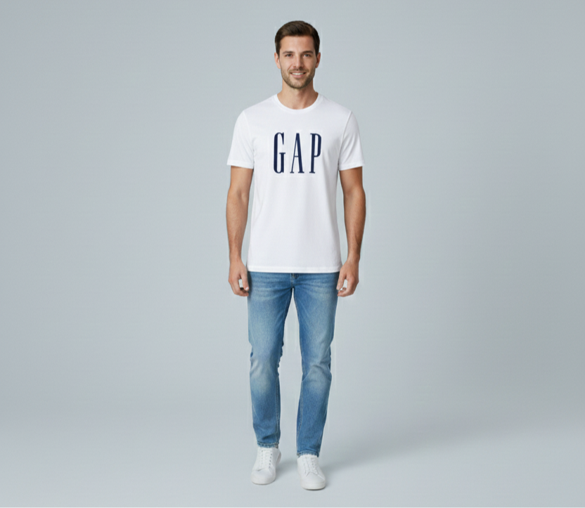 Ekru GAP Detaylı Yetişkin T-shirt