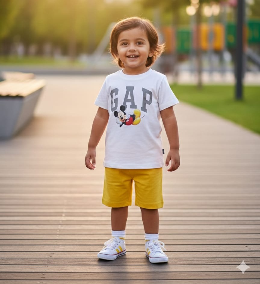 GAP Detaylı Mickey Baskı Çocuk Şortlu Takım 