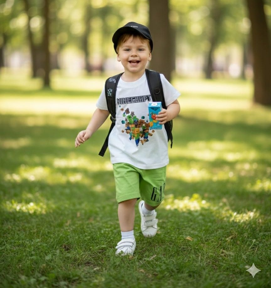 Minicraft Detaylı Çocuk Şortlu Takım