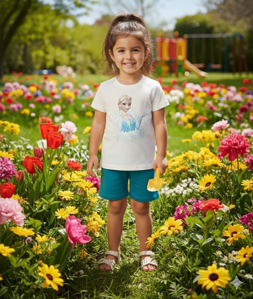 Elsa Detaylı Çocuk Şortlu Takım 