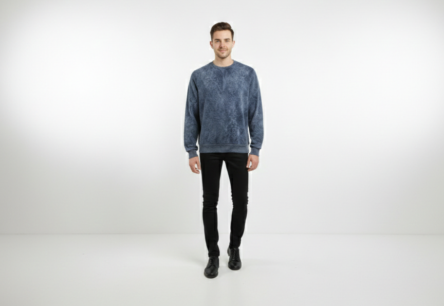 Yetişkin Koyum Mavi Yağ Desenli Sweat 