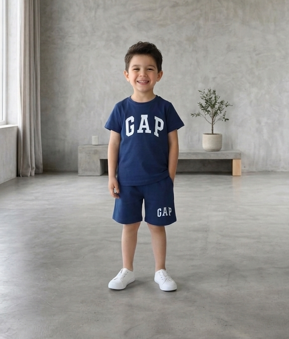 Köşeli GAP Detaylı Çocuk Şortlu Takım 