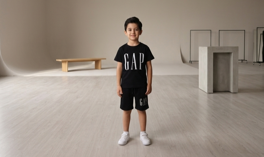 Siyah Gap Detaylı Çocuk Şortlu Takımı 