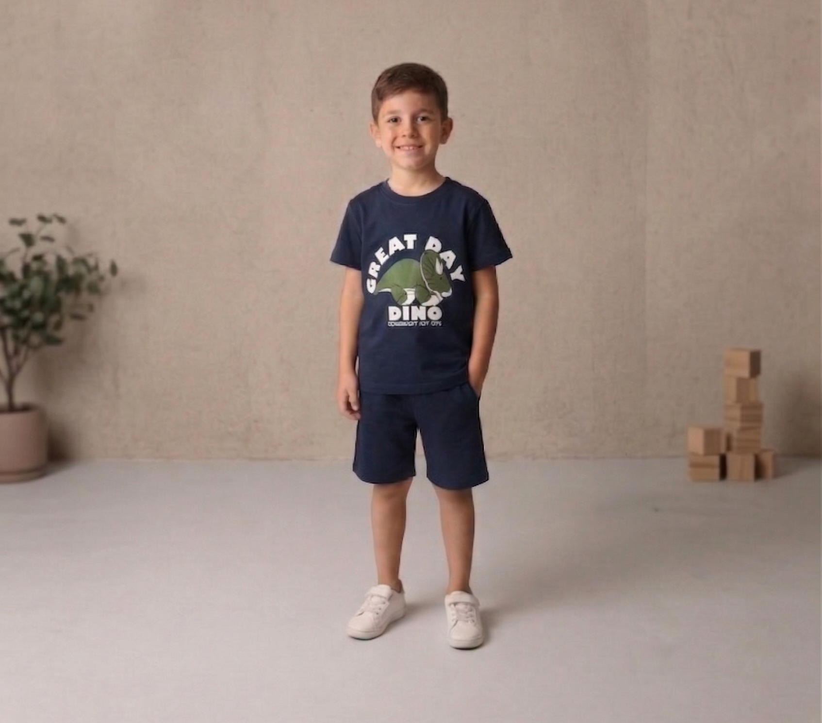 Lacivert Dino Şortlu Takım