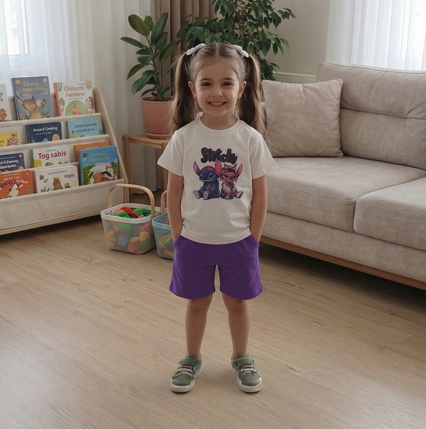 Stitich Detaylı Çocuk Şortlu Takım 