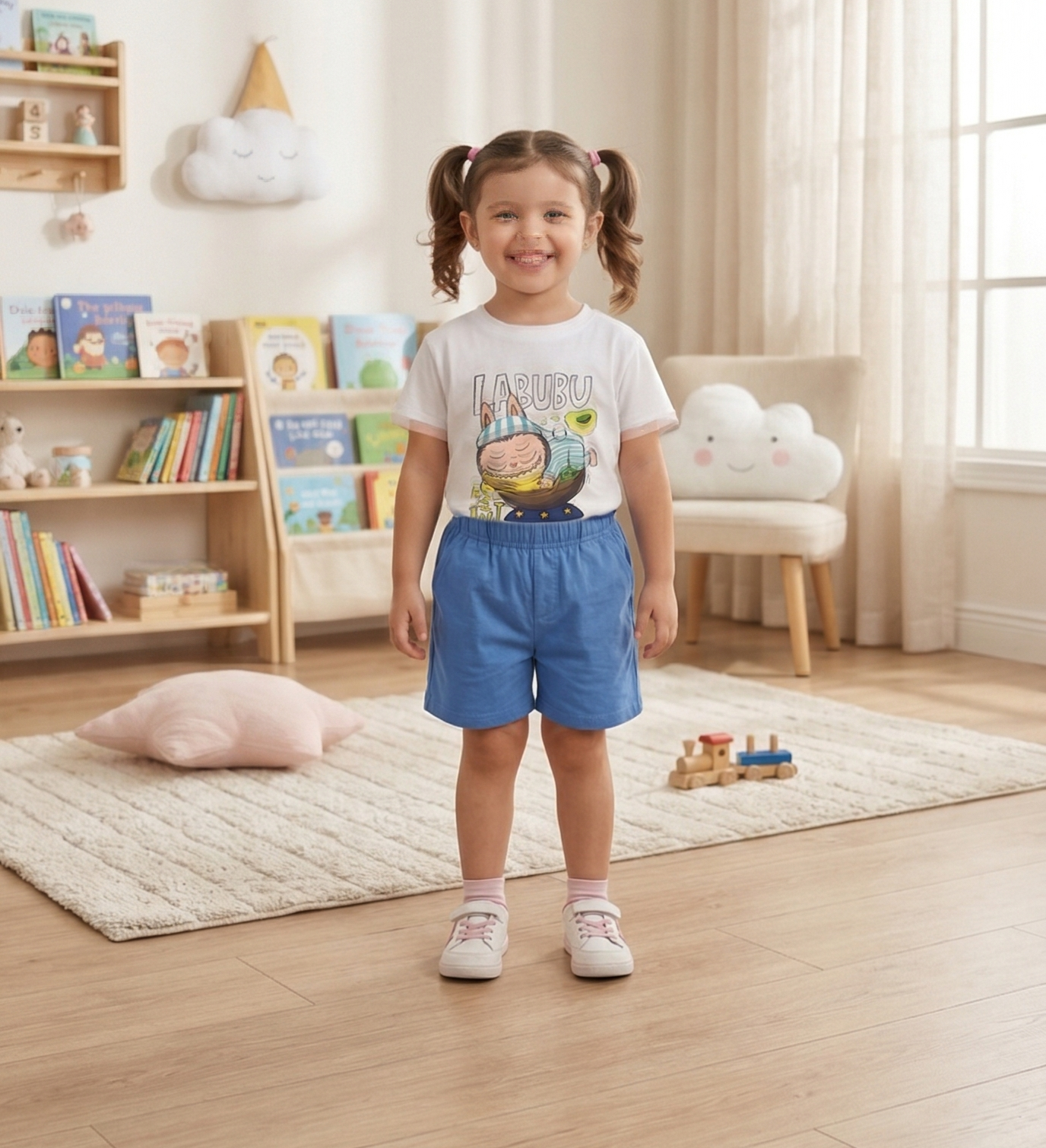 Mavi Labubu Detaylı Şortlu Takım 